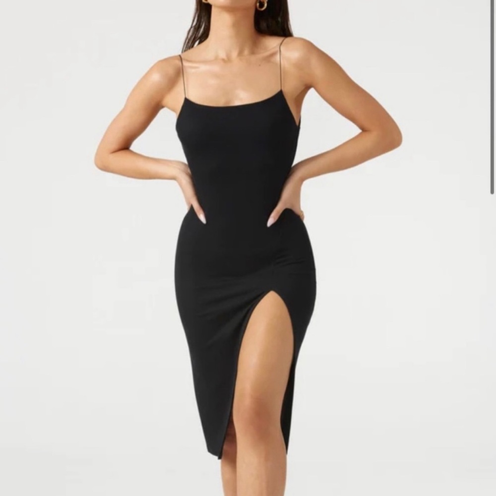 Joah Brown Ribbed Strappy Slit Midi Dress S/M NWT
